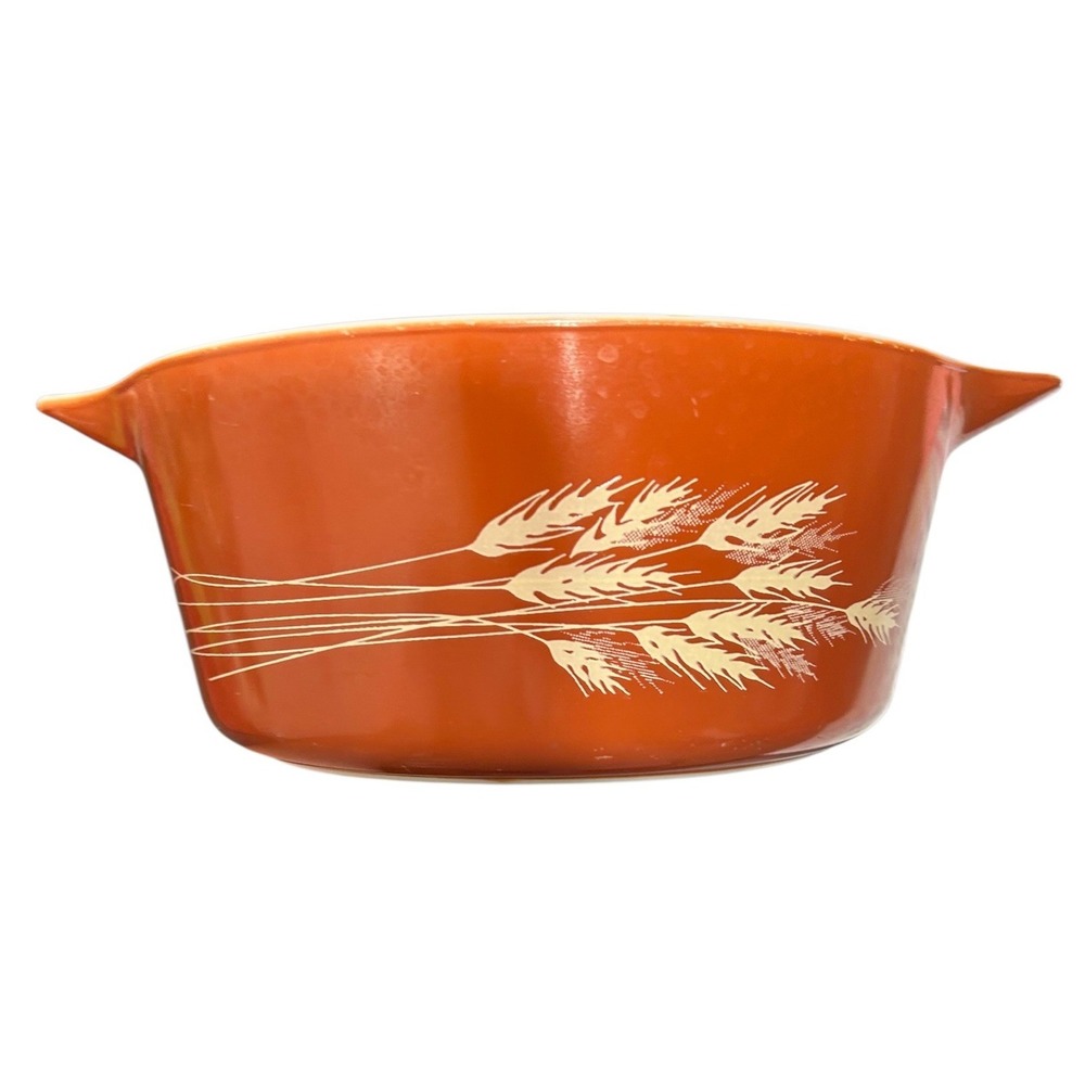 Pyrex Autumn Harvest 471-B 1.5 Pt Casserole Dish No Lid Burnt Orange Wheat USA
